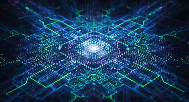 Abstract Tech Network Interconnected Lines of Light Creating a Complex Pattern