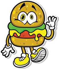 Cute Burger Mascot Cartoon Vector Illustration