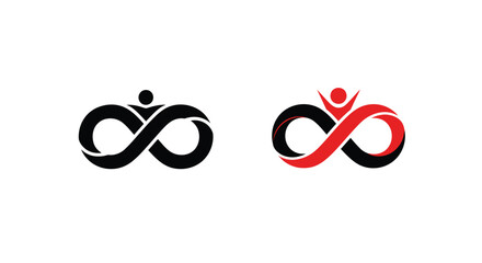 Two infinity symbols with human silhouettes one black and one red