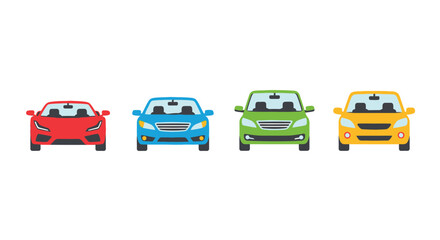 Naklejka premium Four colorful cartoon cars lined up in a row front view