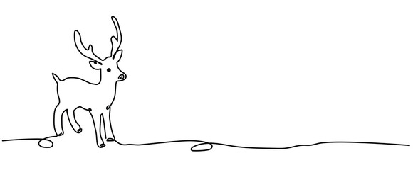 isolated deer reindeer symbol sign, One continuous line drawing for Poster, banner, background with lettering, Doodle outline,Minimal Symbol, christmas element Outline Art with copyspace place fortext