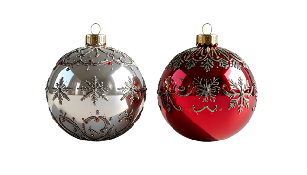 Red Holiday Bauble Duo 3D Render isolated on transparent background