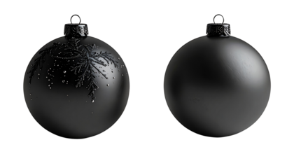 Festive Twin Black Matte Christmas Balls isolated on transparent background