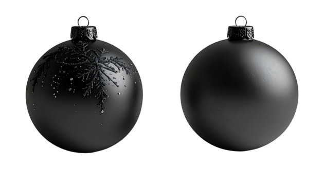 Festive Twin Black Matte Christmas Balls isolated on transparent background