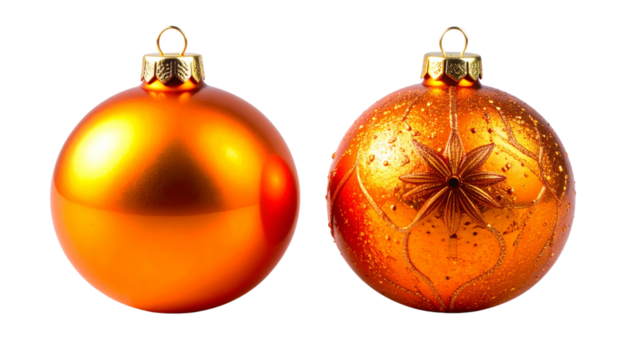 Festive Twin Orange Christmas Ball Pair isolated on transparent background