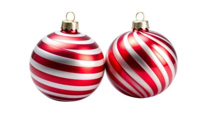 Two Shiny Red and White Christmas Ornament Variations isolated on transparent background