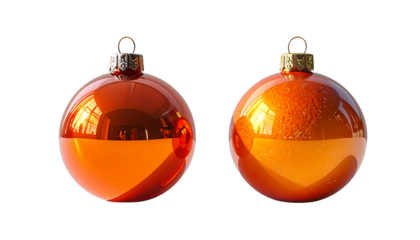 Festive Twin Orange Bauble Pair Close-Up isolated on transparent background