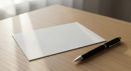 Blank Paper and Pen on a Wooden Table Awaiting a Message or Note