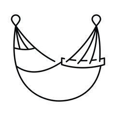 Outline icon of a beach hammock for relaxation and leisure in a coastal setting