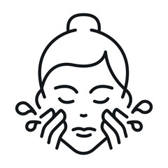 Icon of girl washing her face with gentle movements for skin care at home.