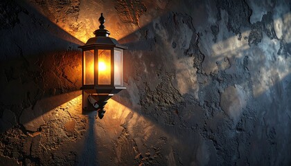 Warm glowing wall lamp in classic lantern style mounted on dark interior wall, creating cozy ambient lighting and elegant home decor.