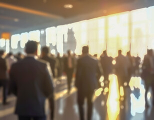 Corporate Business People Blur Walking in Bright Sunlight, Commercial Use Backdrop for Websites