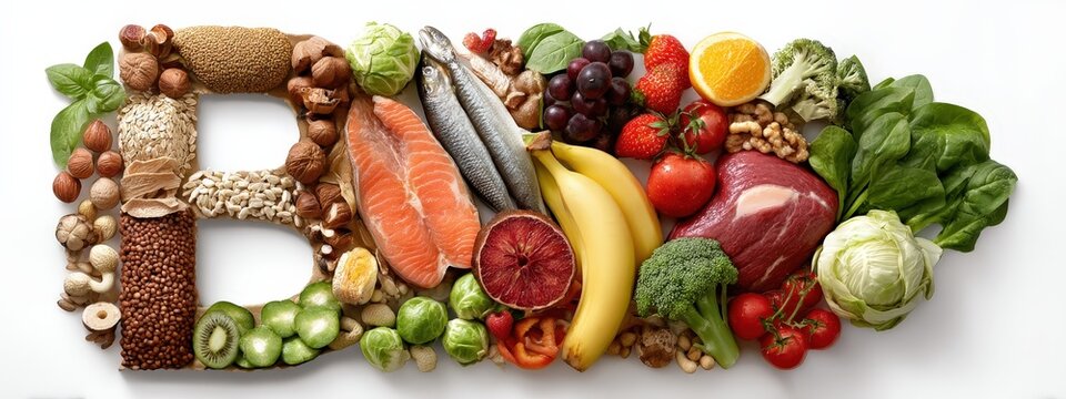 Vibrant Healthy Food Arrangement Shaped as Letter B for Vitamin B Complex