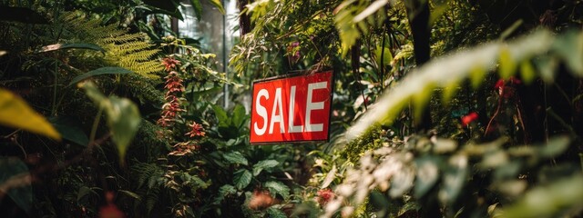 Bright red "SALE" sign hanging amidst festive greenery and red berries