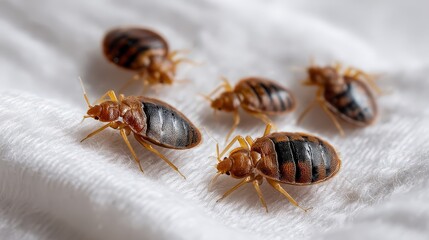 Macro shot of Bed Bugs (Cimex lectularius) on a white textile