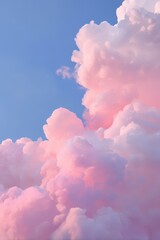 Fantasy pink and white cumulus clouds in a blue sky, sparkling and shimmering