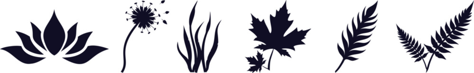 Leaf, Flower and Grass Silhouette Vector Set – Botanical Elements for Nature and Floral Design