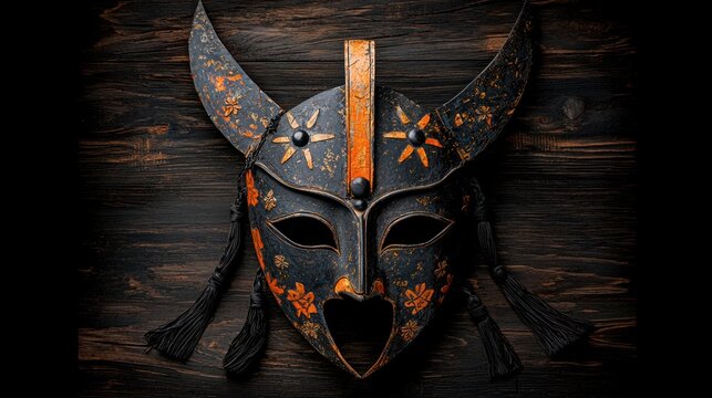 Dark, ornate mask with horns and embellishments - Powered by Adobe