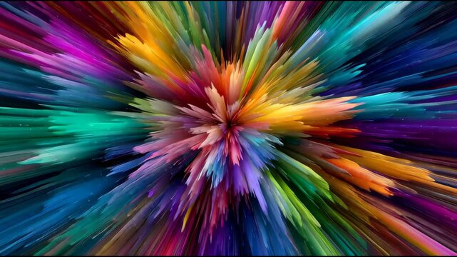 Creative abstract design featuring dynamic explosion of vibrant paint. vivid multi color background showing joyful burst of energy, motion, and futuristic power