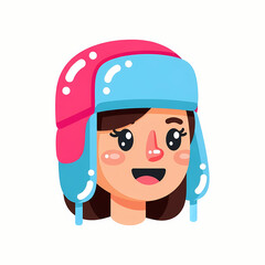 Girl wearing a colorful trapper hat with a happy expression  