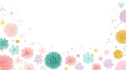 Obraz premium Kawaii floral boutique banner featuring cute bright blooms in pastel colors, creating a cheerful and vibrant atmosphere with ample copy space for text or branding