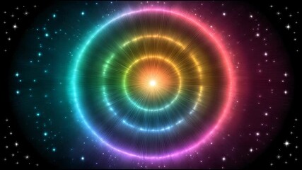 Mesmerizing abstract background featuring vibrant, colorful, glowing rainbow light tunnel, futuristic spiral of concentric rings creating hypnotic and powerful visual - Powered by Adobe