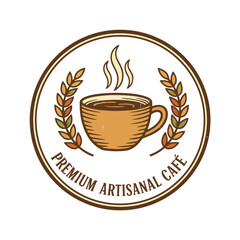 Premium Coffee Cup Logo  Vintage Cafe Badge Design