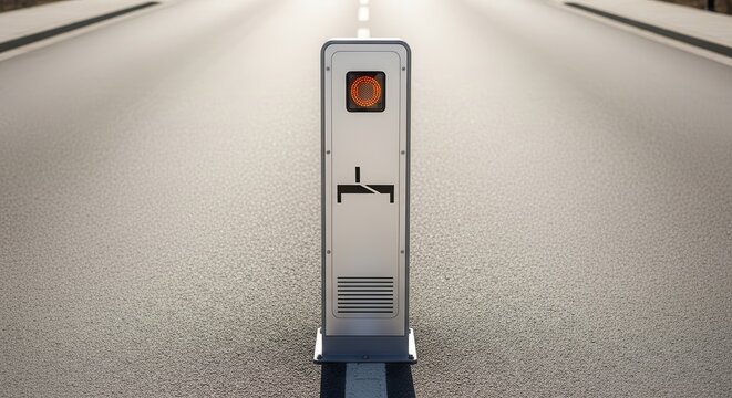 Modern Roadside Beacon Illuminated With A Functional Warning Beacon System On Asphalt