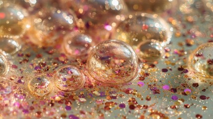Sparkling bubbles with colorful glitter on a festive background,Bathtub Party Day