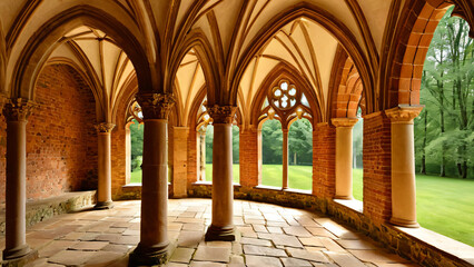 Obraz premium Historischer Kreuzgang mit gotischen Bögen im Kloster