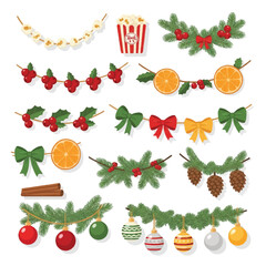 Festive Christmas Garland and Decoration Collection for Holiday Designs.
