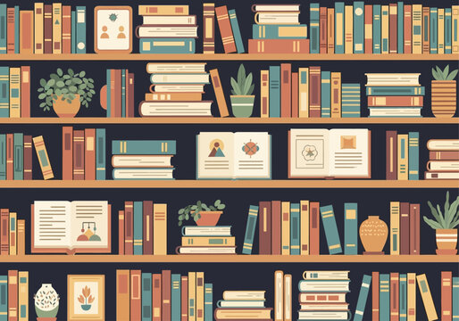 Capturing the essence of a digital business model with a vibrant and diverse collection of books on a shelf