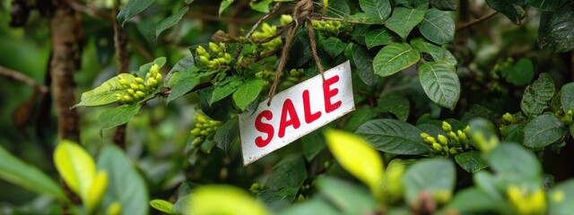 Bright red "SALE" sign hanging amidst festive greenery and red berries