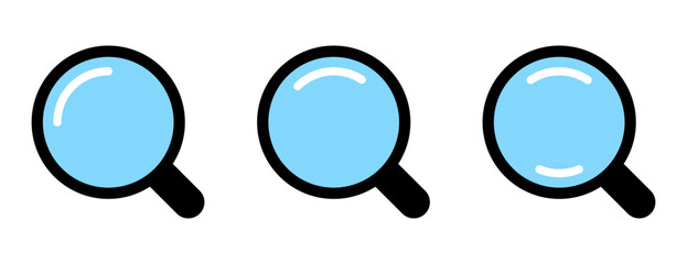 Magnifying Glass and Loupe Icon Set – Black Search Tools with Blue Glass Elements