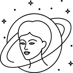 cosmic dream portrait line art transparent background