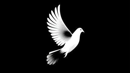 Obraz premium Elegant White Dove in Flight Against Black Background, Symbol of Peace, Purity, Hope, Freedom, and Spirituality
