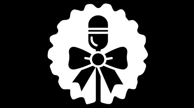 Stylized microphone icon with a decorative bow tie and scalloped circular frame, ideal for audio, music, podcast, and celebration themes.
