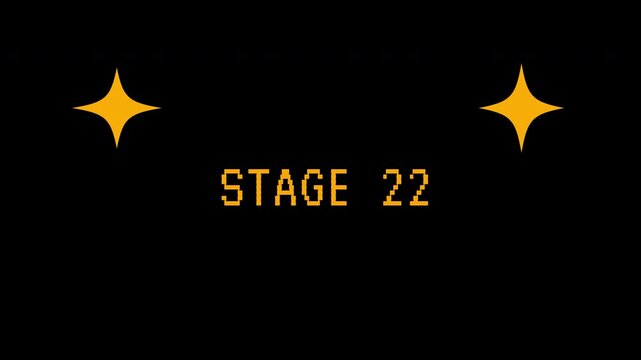 Retro pixel art 'Stage 22' with twinkling stars, perfect for video game intros. 4K video animation for video game
