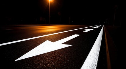 Night Road Pathway Illuminated By Streetlights Showing Direction and Guiding Traffic