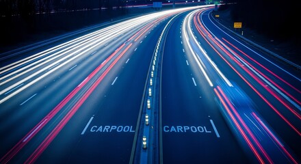 Nighttime Highway: Long Exposure Captures Car Trails and Street Lights