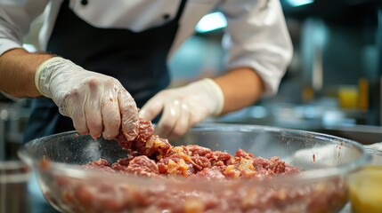 chef marinating meat before grilling 