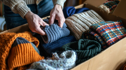 man packing handmade knitwear in a box, handmade e-commerce concept