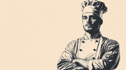chef with approachable aura, simple toned background, clean space