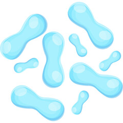 Light Blue Cartoon Probiotics Bacteria Cells Floating Transparent Background Detailed Vector Art Microorganism Shapes