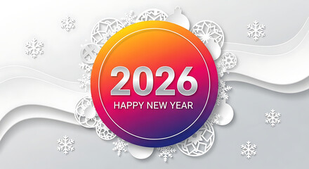 2026 happy new year celebration with colorful gradient circle