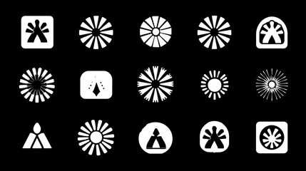 Modern abstract geometric black and white vector symbols set. Minimalist icons and graphic design elements for apps and branding