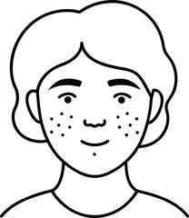 Minimal freckles portrait line art with transparent background