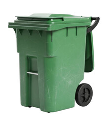 Large Green Rolling Plastic Garbage Trash Can Bin Isolated Cutout Transparent PNG