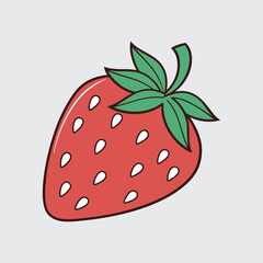 Stylized Strawberry With Green Leaves And White Seeds Isolated On Simple Background Vector Illustration With Clean Outlines In Cartoonish Design For Food Concepts