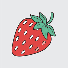 Stylized Strawberry With Green Leaves And White Seeds Isolated On Simple Background Vector Illustration With Clean Outlines In Cartoonish Design For Food Concepts
